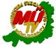 Logo von "MÜ TV" in Rot und Gelb mit grünem Umriss, Schrift: "Mühldorf Fernsehen".