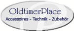 Schriftzug: "OldtimerPlace - Accessoires - Technik - Zubehör" auf ovalem Hintergrund.