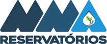 Logotipo com três letras "M" estilizadas e uma gota com folha. Texto: "Reservatórios".