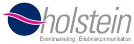 Logo mit blauem Kreis, pinker Linie und dem Text: "holstein Eventmarketing | Erlebniskommunikation".