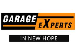 "Garage Experts logo with 'In New Hope' below in black and orange color scheme."