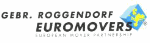 Logo mit Aufschrift "Gebr. Roggendorf EUROMOVERS" und Europakarte mit Pfeilen.