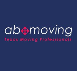 Logo of "ab moving" with text "Texas Moving Professionals" on a dark blue background.