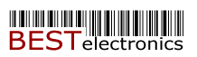 Strichcode mit den Wörtern "BEST electronics" in Rot und Schwarz unter dem Code.