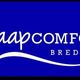 Wit logo van "Slaapcomfort Breda" op een blauwe achtergrond.