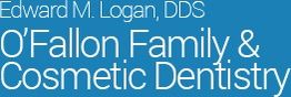Text: "Edward M. Logan, DDS, O'Fallon Family & Cosmetic Dentistry" on a blue background.
