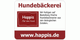 Hundebäckerei-Logo mit Text über Bio-Zutaten und Webseite www.happis.de.