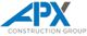 Logo of APX Construction Group with blue letters and a gray accent.