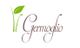 Logo Germoglio con disegno di germoglio verde e testo elegante marrone.