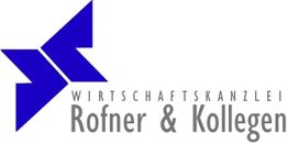 Logo mit blauem Pfeilmuster, Text: "Wirtschaftskanzlei Rofner & Kollegen".