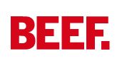 Text "BEEF." in roten Buchstaben auf weißem Hintergrund.