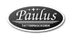 Ovales Logo: "Paulus Tattoomaschinen" mit Sternsymbolen.