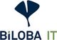 Logo von BILOBA IT mit Ginkgo-Blatt-Symbol in Blau und Text in Blau und Grün.