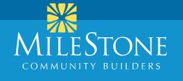 Logo of MileStone Community Builders with yellow sunburst design on a blue background.