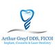 Logo for Arthur Greyf DDS, FICOI, specializing in implant, cosmetic, and laser dentistry.
