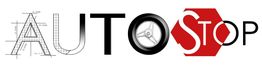 Testo "AUTOSTOP" stilizzato con elementi tecnici e simbolo esagonale rosso attorno a "STOP".