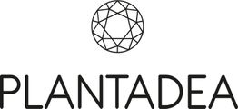 Logo di Plantadea, con disegno geometrico di una sfera sopra il testo.