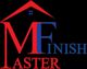 Logo with large red "M", blue "F", and text "Finish Master" under a red roof design.