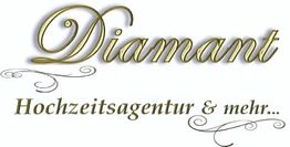"Schriftzug: 'Diamant Hochzeitsagentur & mehr' in dekorativer goldener Schrift."