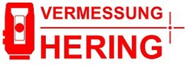 Logo mit rotem Text "Vermessung Hering" und einem Symbol eines Vermessungsgeräts.