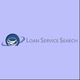 Logo with a blue spiral shape and text: "Loan Service Search" on a light purple background.