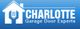 Logo of Charlotte Garage Door Experts, featuring a house graphic on a blue background.