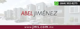 Texto: "ABEL JIMÉNEZ", contacto WhatsApp, edificios y autos al fondo. Sitio web: www.jms.com.mx.