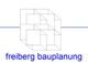 Geometrische Form mit Text "freiberg bauplanung" darunter, blau auf weißem Hintergrund.