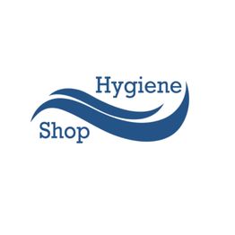 Blaues Hygiene-Shop-Logo mit geschwungenem Design auf weißem Hintergrund.