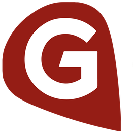 Icono rojo con la letra "G" blanca sobre un fondo en forma de púa.