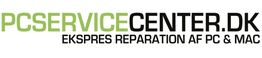 PCServiceCenter.dk logo, sort og grøn tekst, "Ekspres reparation af PC & Mac".