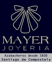 Logotipo de Joyería Mayer, texto: "Azabacheros desde 1830, Santiago de Compostela".