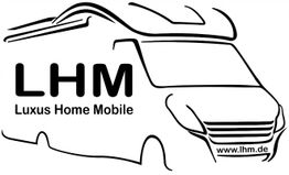 Umriss eines Wohnmobils mit Schriftzug "LHM Luxus Home Mobile" und Website "www.lhm.de".