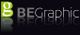 Logotipo con texto "BEGraphic" y "g" verde sobre fondo negro. Reflejo en la parte inferior.
