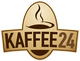 Logo mit der Aufschrift "KAFFEE 24" und einer Kaffeetasse im Hintergrund.