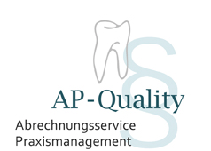 Logo mit Zahn, Text "AP-Quality Abrechnungsservice Praxismanagement".