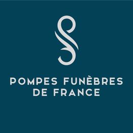 Logo de Pompes Funèbres de France sur fond bleu.