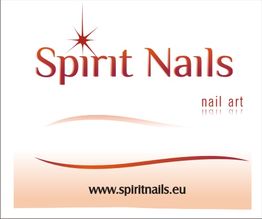 Logo „Spirit Nails“ in Rot mit Stern. Text: „nail art“ und Webadresse „www.spiritnails.eu“.