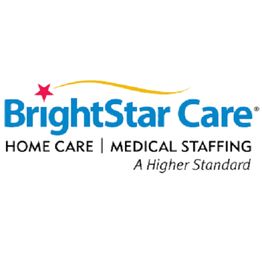 BrightStar Care logo with a red star and tagline "A Higher Standard" in blue and black text.