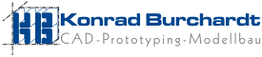 Logo mit Text: "Konrad Burchardt, CAD-Prototyping-Modellbau" in blauer Schrift.