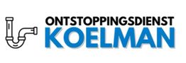 Logo met tekst: "Ontstoppingsdienst Koelman" en een afbeelding van een pijp aan de linkerkant.