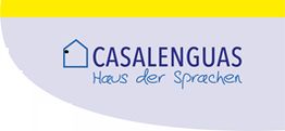 Logo mit Haus-Icon, Text "CASALENGUAS Haus der Sprachen" auf hellem Hintergrund.