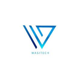 Blue logo with geometric shapes forming a "W", text below reads "WASITECH".