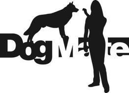 Silhouette eines Hundes und einer Person vor dem Schriftzug "Dog Mate".