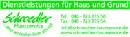 Visitenkarte von Schroedter Hausservice mit Kontaktinformationen in grüner Schrift.
