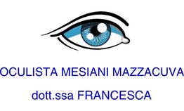 Illustrazione con occhio blu e scritte: Oculista Mesiani Mazzacuva, dott.ssa Francesca.