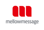 Rotes Logo mit drei Balken und darunter Schriftzug "mellowmessage".
