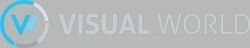 Logo: Ein blauer Kreis mit "V" und Text "VISUAL WORLD". Heller Hintergrund.