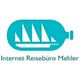Ein Boot in einer Flasche mit dem Text „Internet Reisebüro Mehler“ darunter.
