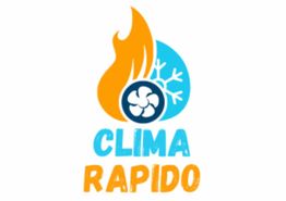 Logo con fiamma, fiocco di neve e scritta "Clima Rapido" in arancione e blu.